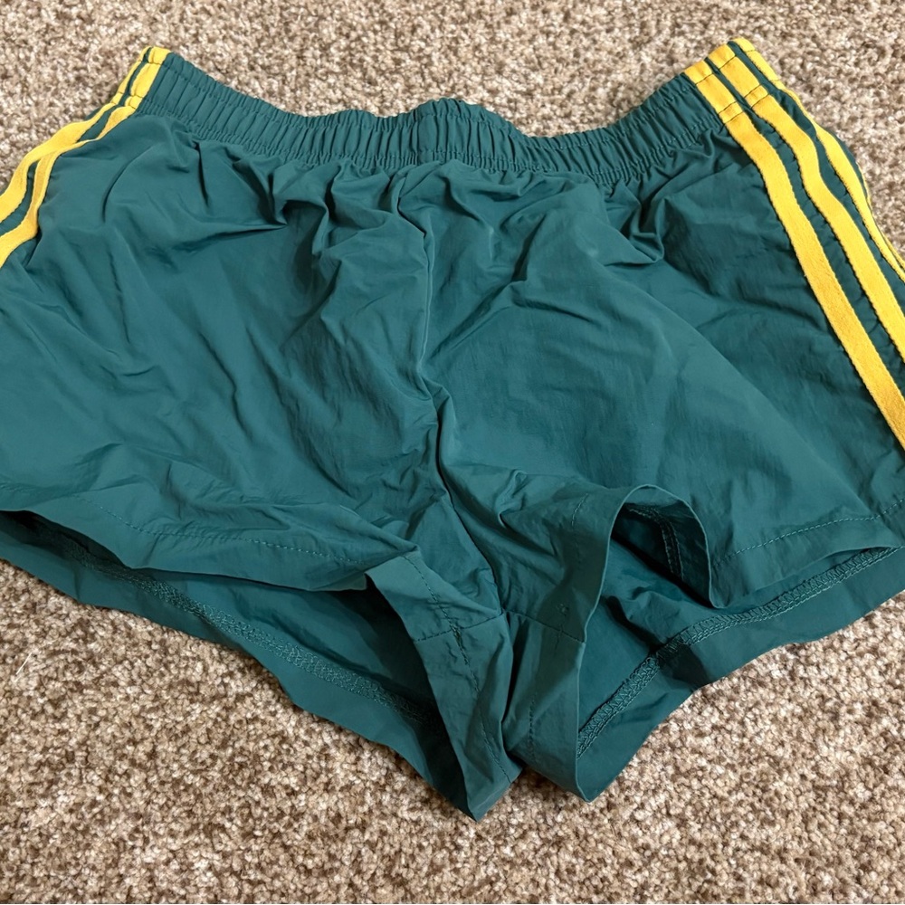 SHEIN Green Athletic Shorts with Yellow Stripes